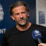 Rik De Mil spreekt na een wedstrijd in de mixed zone van KAA Gent.
