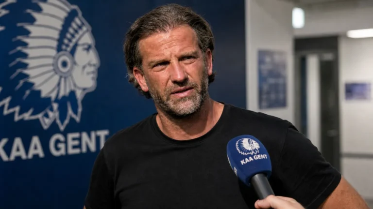 Rik De Mil spreekt na een wedstrijd in de mixed zone van KAA Gent.