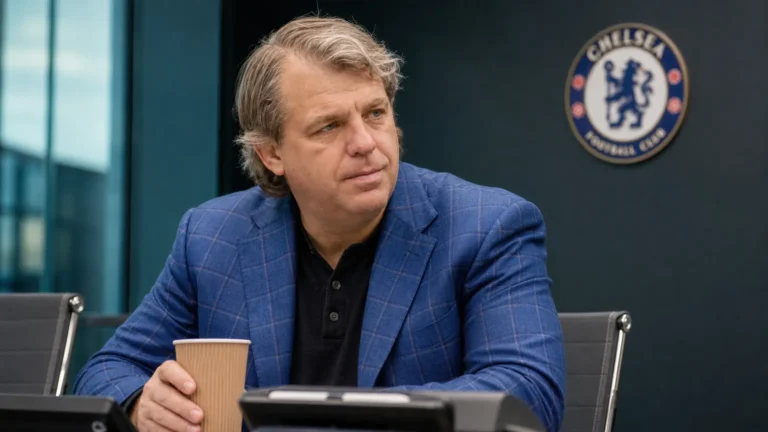 Todd Boehly tijdens een zakelijk overleg in een Chelsea-omgeving.