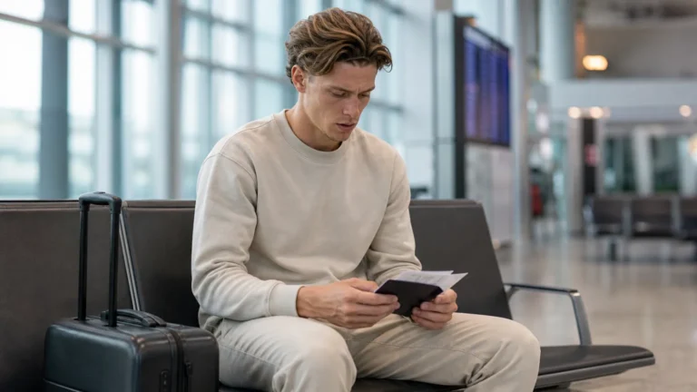 Fedde Leysen in neutrale reiskleding tijdens de voorbereiding op zijn reis.