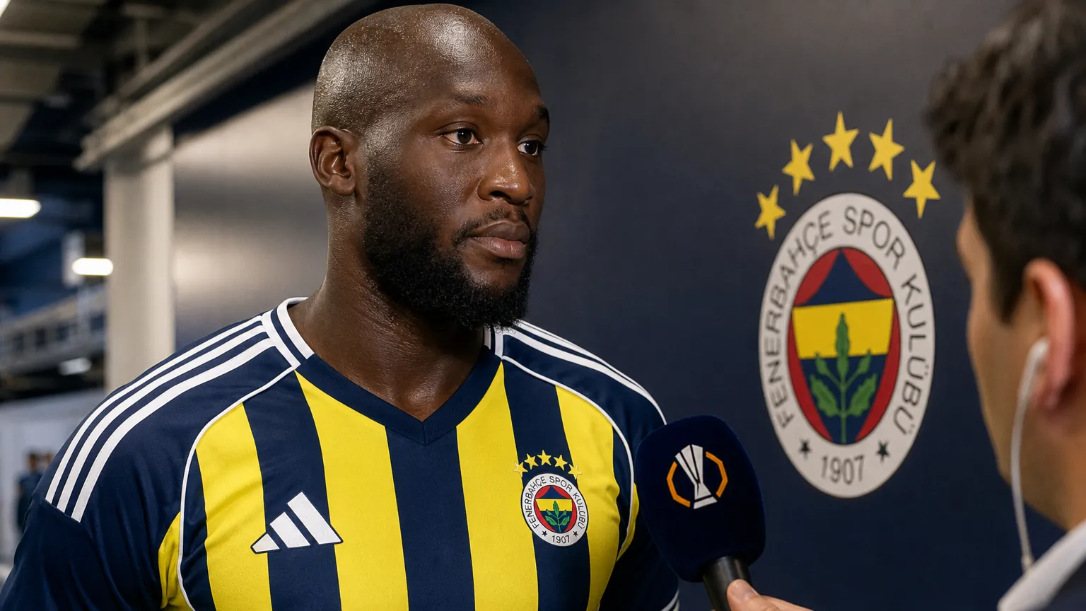 Romelu Lukaku geeft een interview in de mixed zone na een wedstrijd van Fenerbahçe.