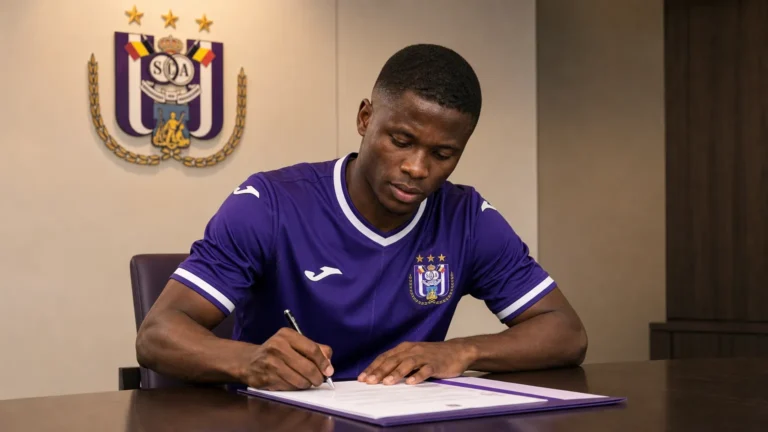 Romeo Amané ondertekent zijn contract bij RSC Anderlecht in het Lotto Park.