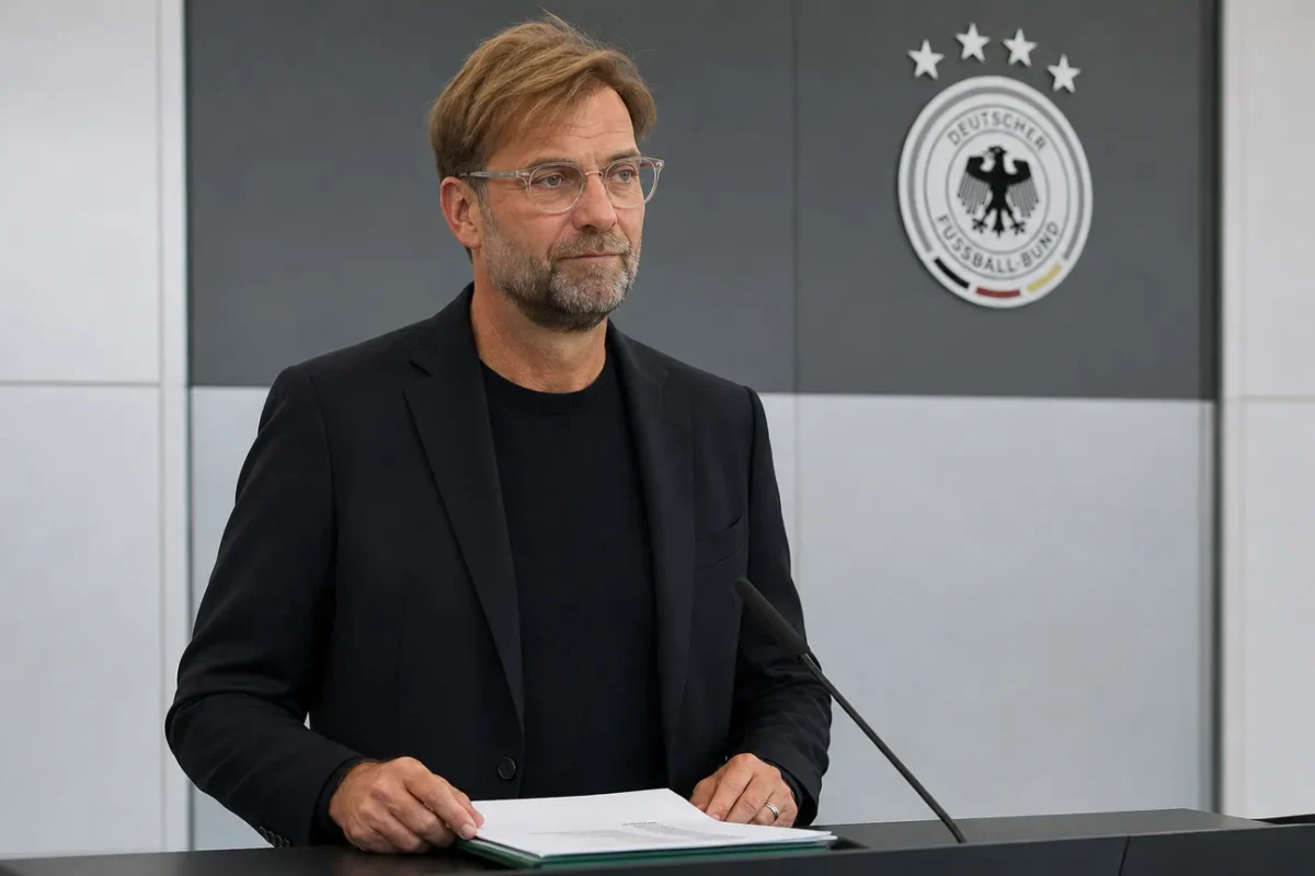 Jürgen Klopp tijdens een persmoment over de Duitse selectie.