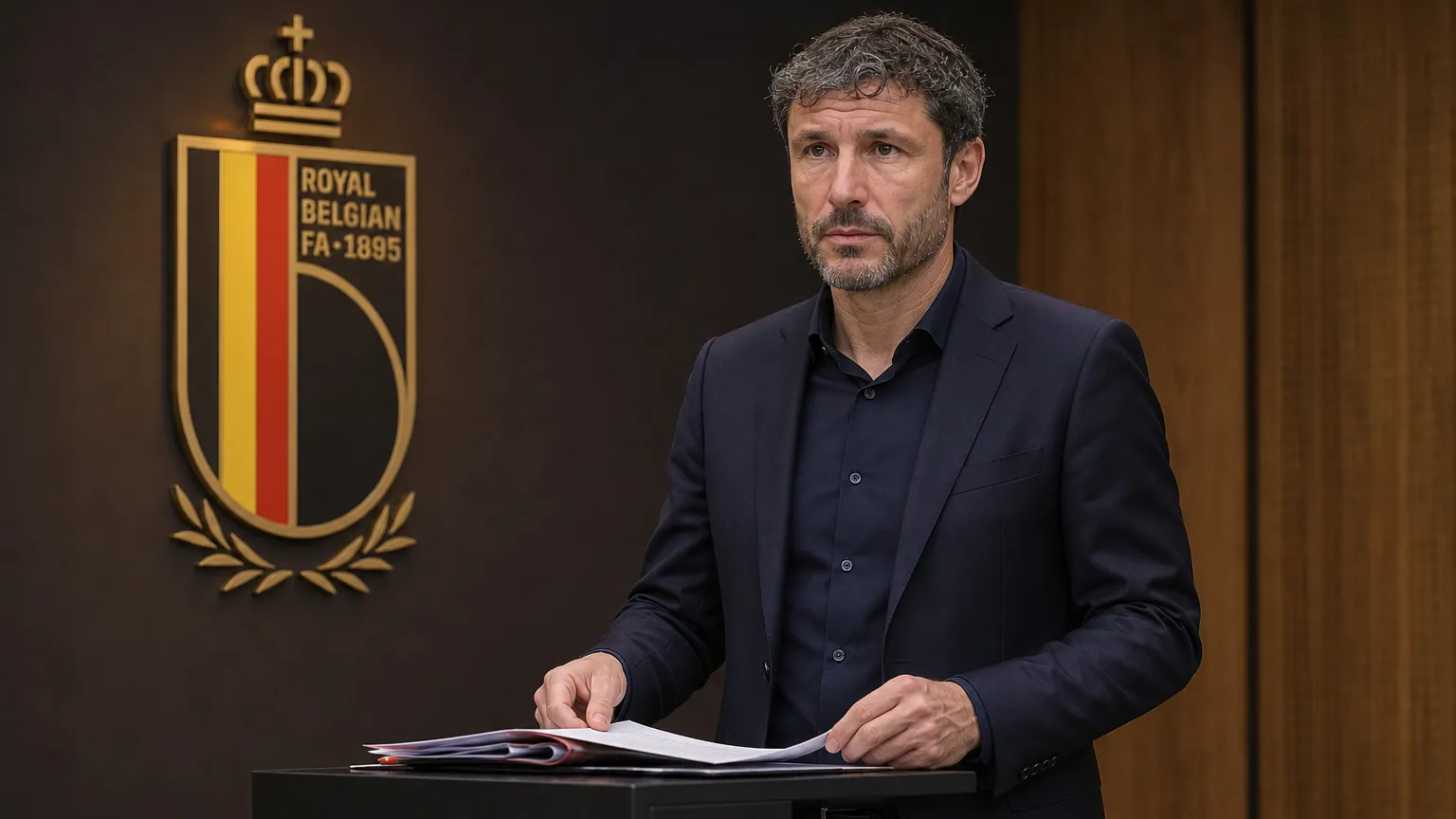 Mark van Bommel vlak voor de bekendmaking van zijn eerste selectie van de Rode Duivels.