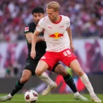 Arthur Vermeeren in actie voor RB Leipzig tijdens een wedstrijd.