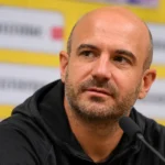Frederic De Meyer tijdens een persbabbel van STVV.