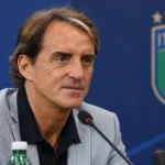 Roberto Mancini tijdens een persconferentie van Italië in Rome.