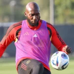 Romelu Lukaku tijdens een oefening op het trainingsveld van de Rode Duivels.