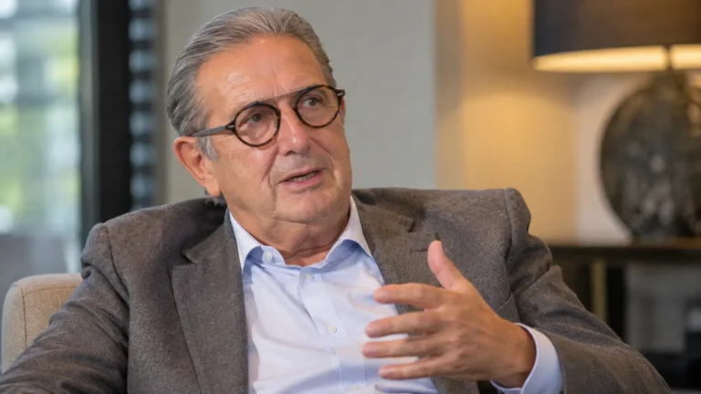 Georges Leekens tijdens een rustig interview in een binnenruimte.