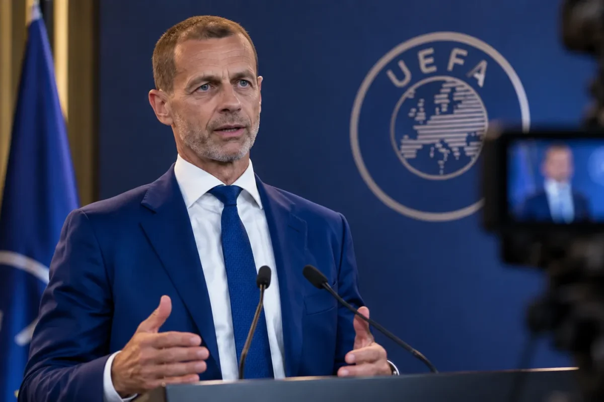 Aleksander Ceferin spreekt in een formele UEFA-videoboodschap.