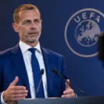 Aleksander Ceferin spreekt in een formele UEFA-videoboodschap.