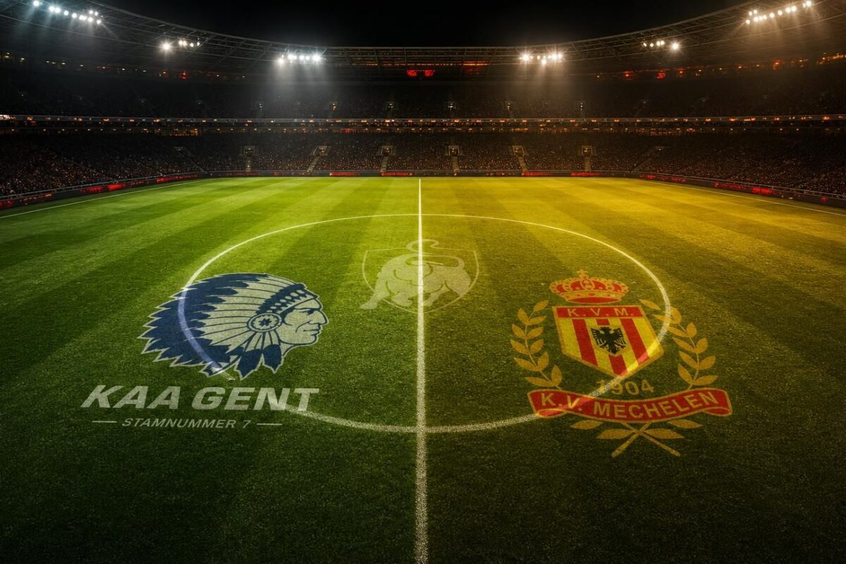 Stadioncompositie met KAA Gent als leider en KV Mechelen als verliezer van Speeldag 5