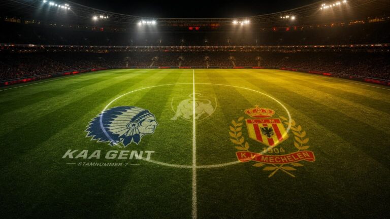 Stadioncompositie met KAA Gent als leider en KV Mechelen als verliezer van Speeldag 5
