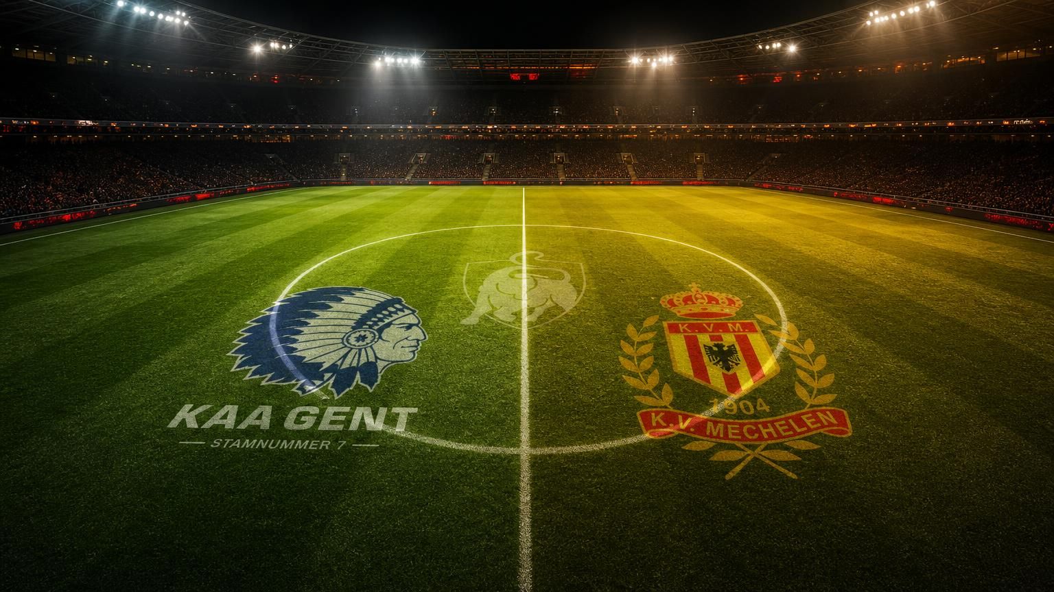 Stadioncompositie met KAA Gent als leider en KV Mechelen als verliezer van Speeldag 5