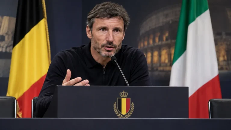 Mark van Bommel tijdens een persmoment voor België tegen Italië.