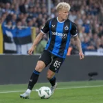 Joaquin Seys van Club Brugge in actie op het veld tijdens een wedstrijd.
