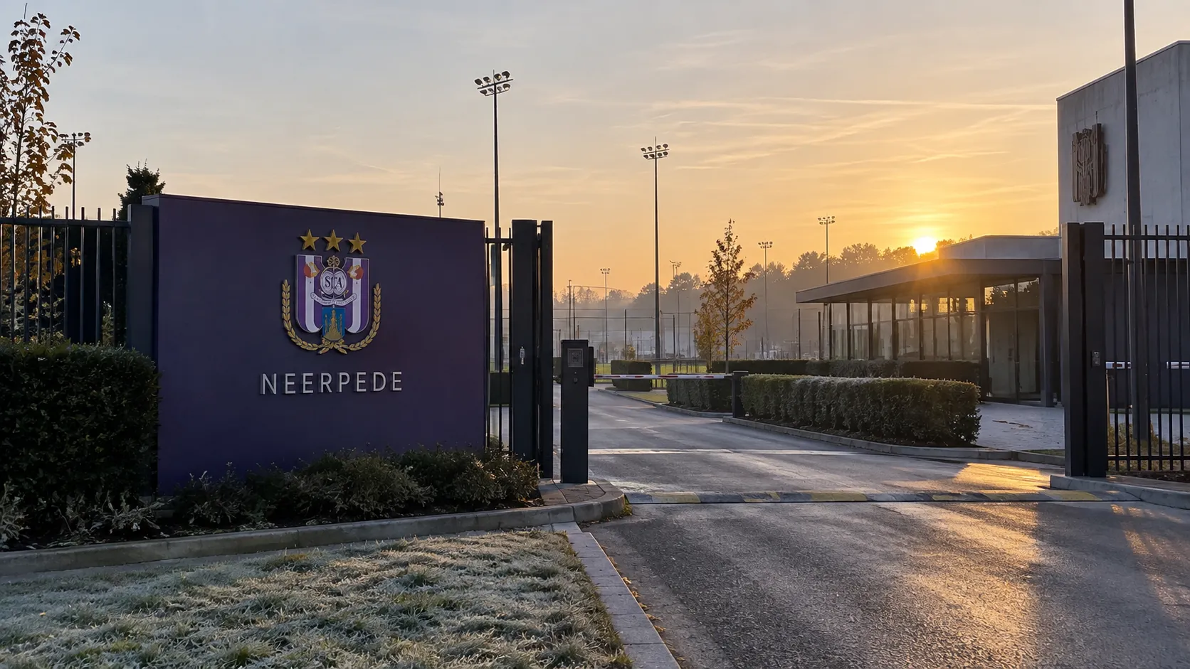 Photo: voetbalfocus.be Lege ingang van Neerpede met een authentiek RSC Anderlecht-embleem op het vaste toegangsbord