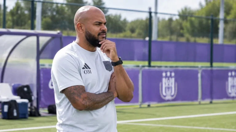 Een trainer van de RSCA Futures op het trainingsveld van de jeugdopleiding.