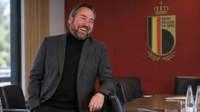 Vincent Mannaert in een vergaderruimte van de KBVB na zijn benoeming tot CEO.