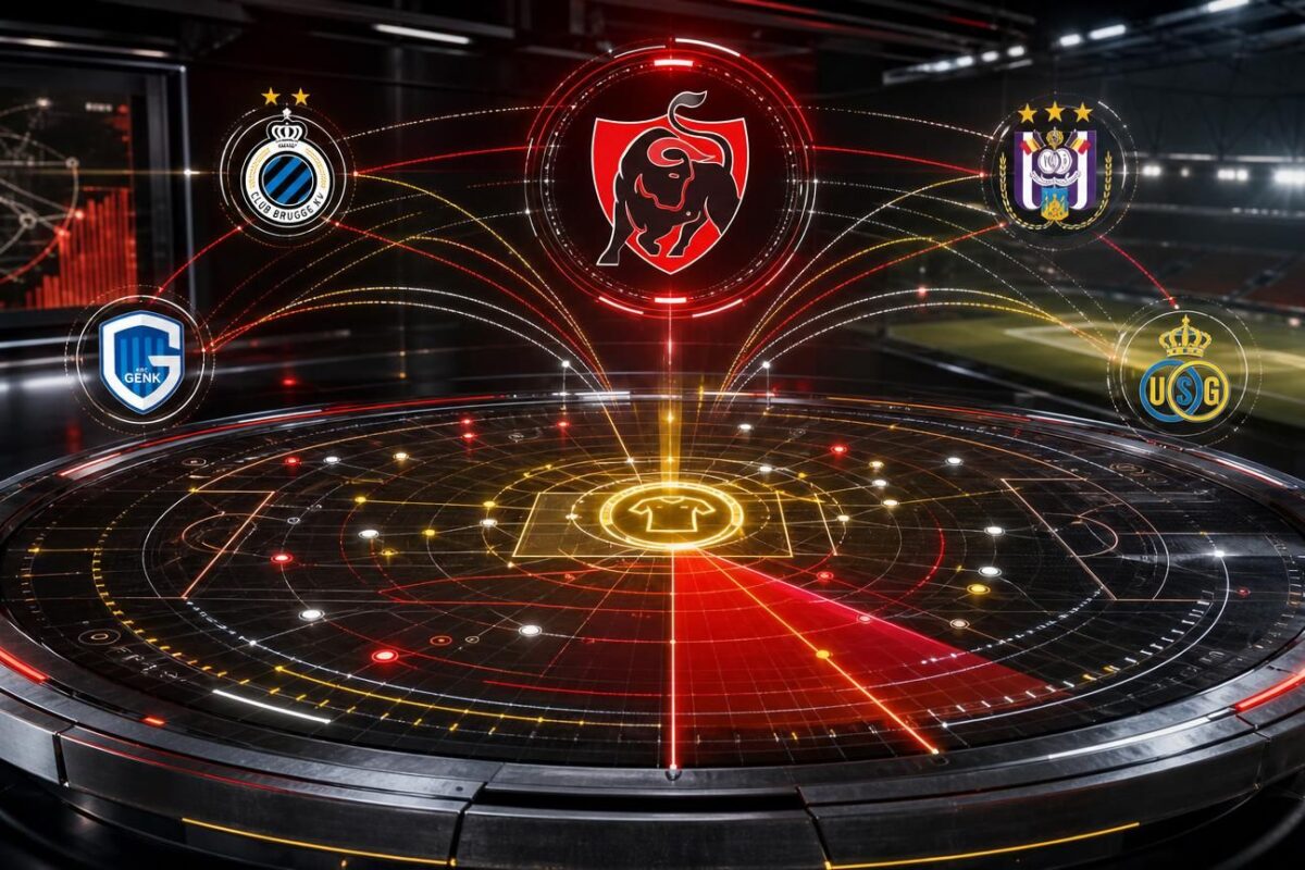 Transferradartafel met JPL-logo en vier clubankers rond herinvestering in aanvallend talent