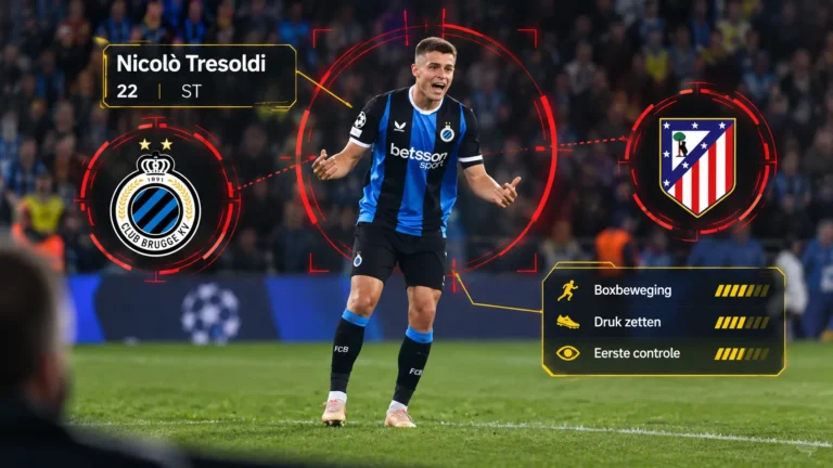 Nicolò Tresoldi in scoutingvizier met Club Brugge en Atlético Madrid als transferlink.