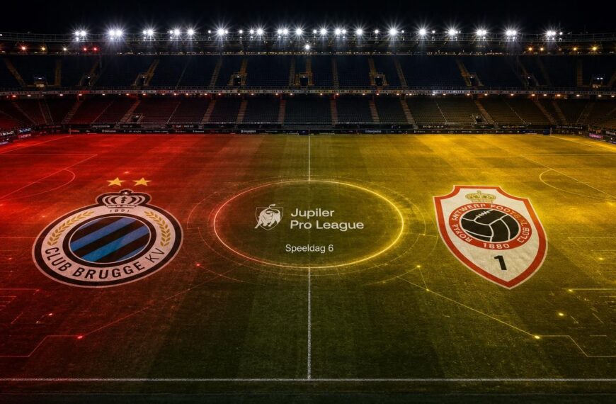 Club Brugge en Royal Antwerp FC centraal in een donkere stadionscan voor Speeldag 6