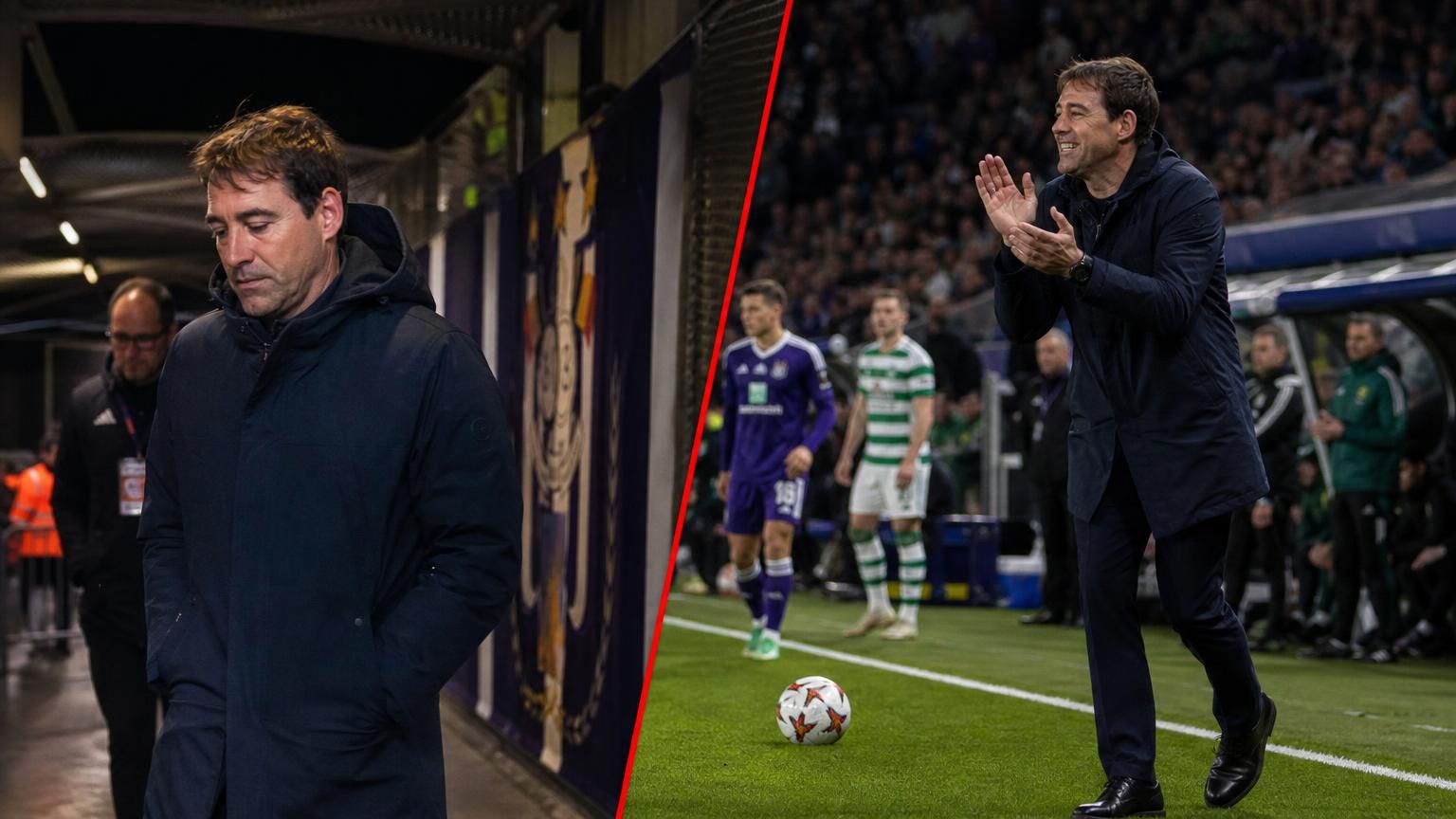 René Weiler verlaat Anderlecht links en coacht paars-wit tegen Celtic rechts