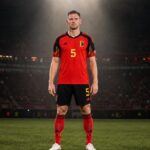 Jan Vertonghen in het tenue van de Rode Duivels onder één krachtige stadionspot