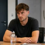 Olivier Deman zit aan een vergadertafel in een neutrale ruimte met een discreet Anderlecht-wanddetail.