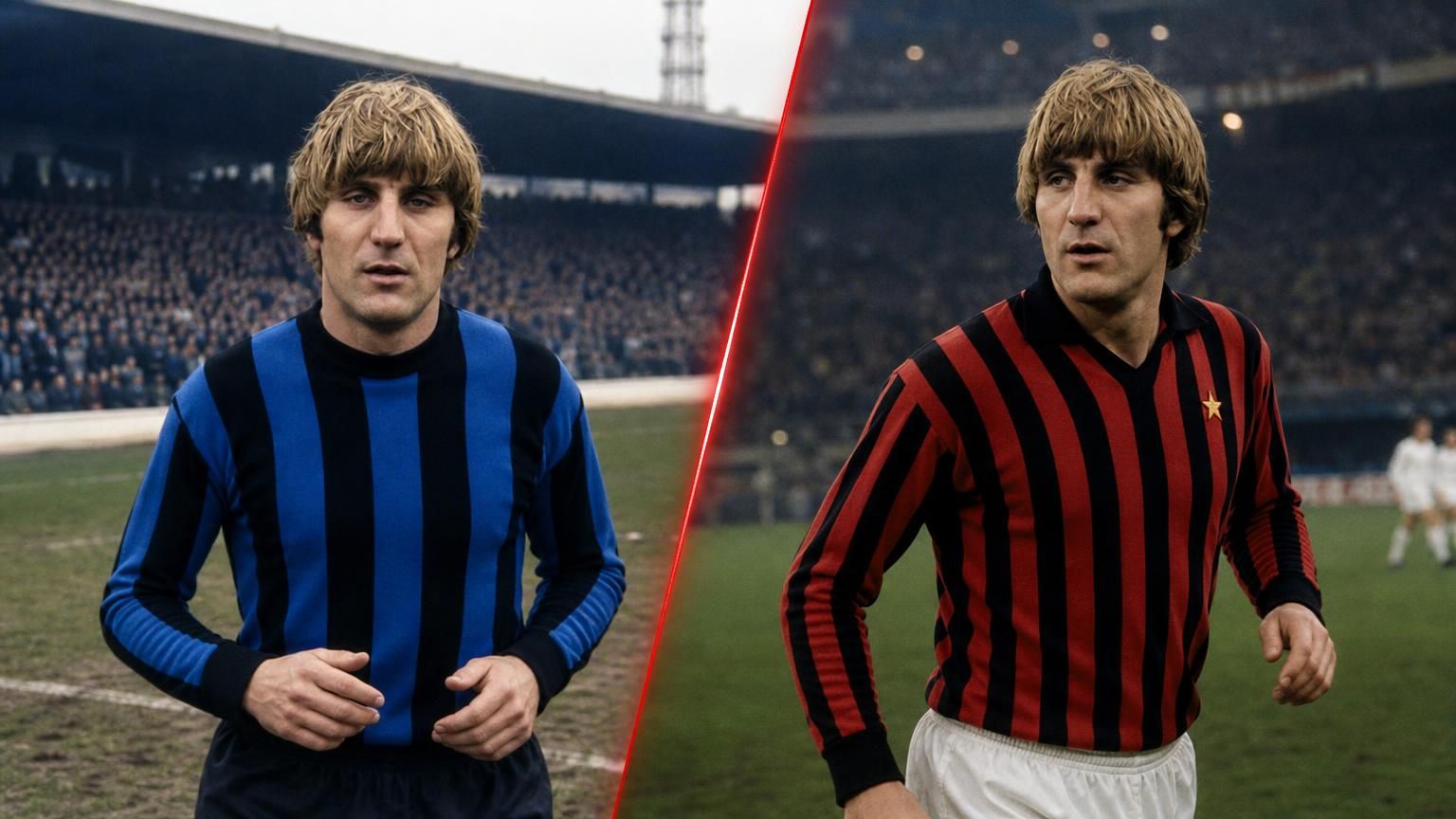 Jan Ceulemans bij Club Brugge en als denkbeeldige AC Milan-speler in 1981