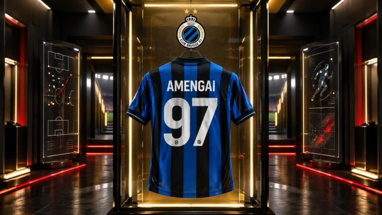 Blauw-zwart shirt van Naïm Amengai met rugnummer 97 in het futuristische VoetbalFocus TalentLab.