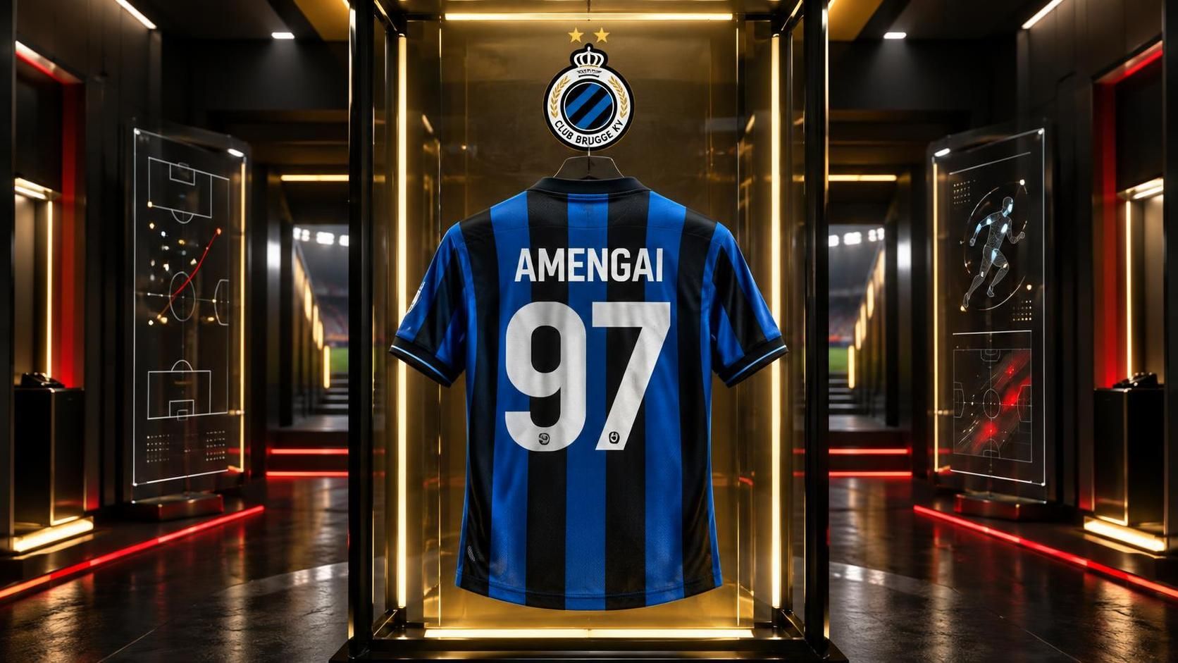Blauw-zwart shirt van Naïm Amengai met rugnummer 97 in het futuristische VoetbalFocus TalentLab.