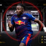 Johan Bakayoko in scoutingvizier met de emblemen van RB Leipzig en geïnteresseerde club Al-Ittihad.