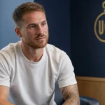 Kevin Mac Allister tijdens een interview in een mediazone van Union.