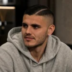 Mauro Icardi tijdens een rustig portretmoment in een neutrale binnenruimte.
