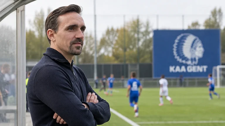 Sven Kums volgt jeugdvoetbal langs de zijlijn bij een KAA Gent-veld.
