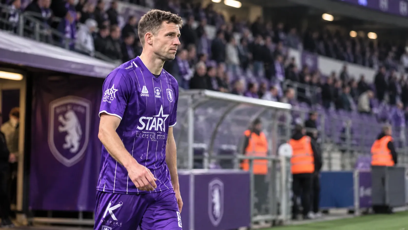 Lukas Van Eenoo in het paarse Beerschot-tenue op het veld.