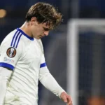 Mihajlo Cvetkovic van Anderlecht reageert op het veld na een gemiste kans.