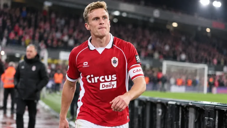 Thibo Somers van Antwerp in zijn rode wedstrijdshirt na een bekerwedstrijd.