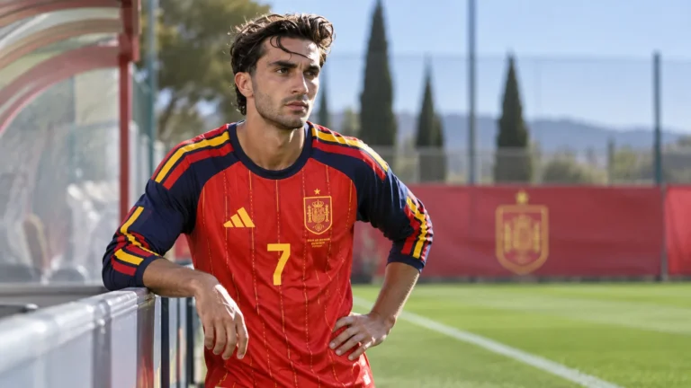 Ferran Torres in het shirt van Spanje aan de rand van een trainingsveld.