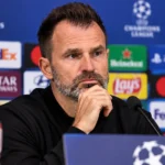 Ivan Leko tijdens een persconferentie in de Champions League.