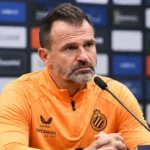 Ivan Leko spreekt op een persconferentie na de wedstrijd van Club Brugge tegen RC Lens.