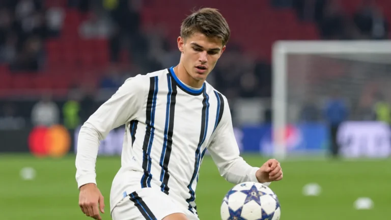 Charles De Ketelaere warmt op het veld op voor een Europese wedstrijd van Atalanta.