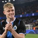 Joaquin Seys van Club Brugge reageert na een Champions League-wedstrijd.