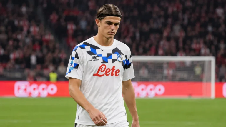 Charles De Ketelaere in het tenue van Atalanta op het veld van de Johan Cruijff ArenA.