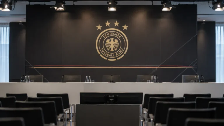 Lege mediaruimte met een vast Duitsland-embleem aan de wand