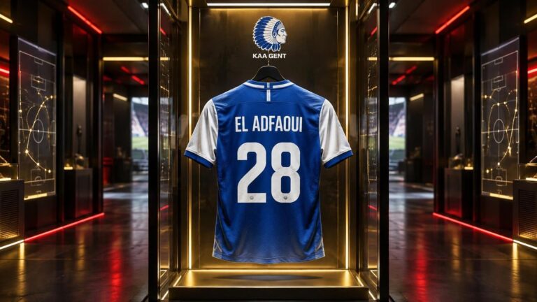 Shirt van Mohammed El Âdfaoui met nummer 28 in een futuristisch VoetbalFocus-scoutinglab.
