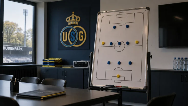 Leeg tactiekbord met een 3-5-2-opstelling in een ruimte van Union.