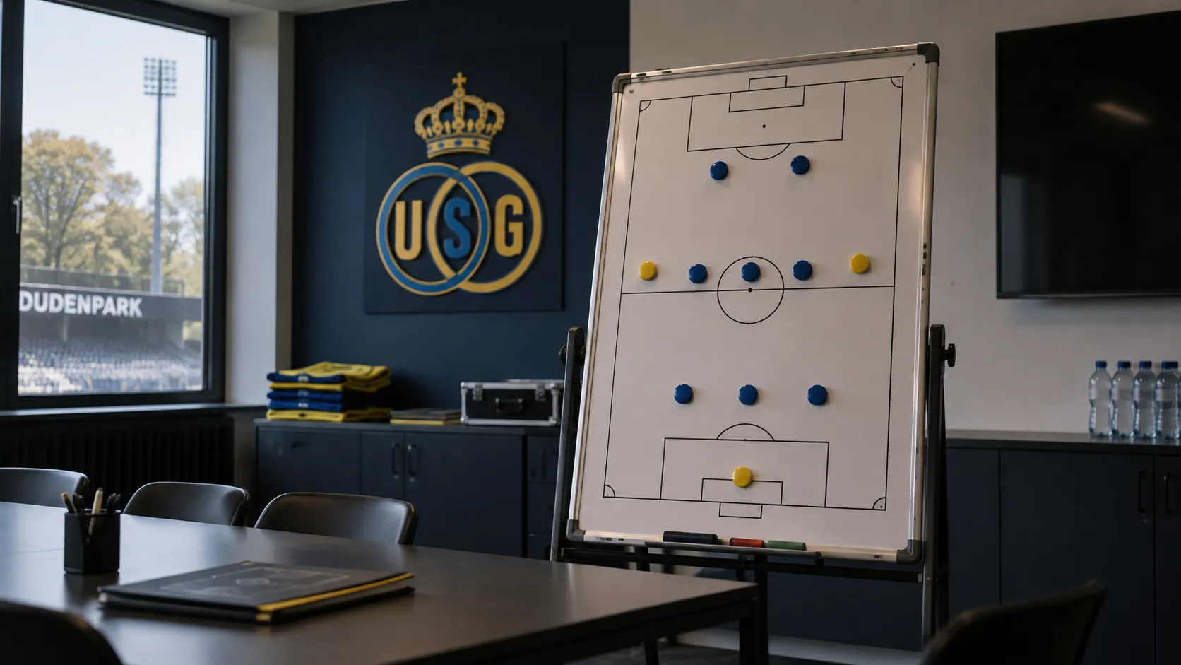 Leeg tactiekbord met een 3-5-2-opstelling in een ruimte van Union.