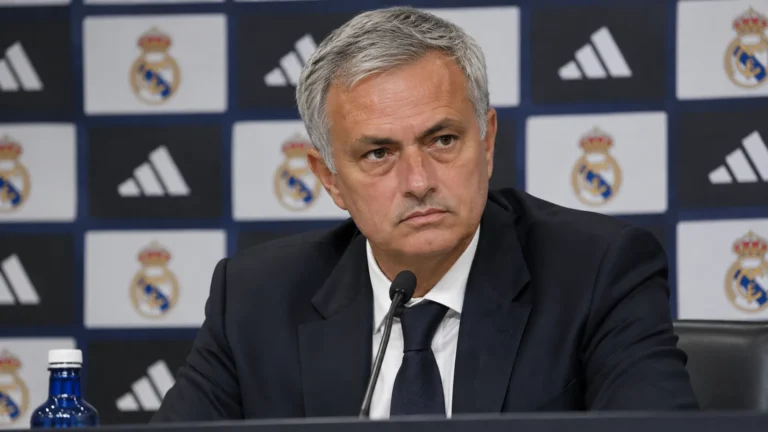 José Mourinho spreekt na de Clásico op een persconferentie van Real Madrid.